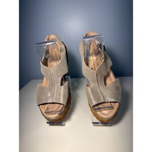 C" by CORRINI Women's Metallic Wedge Sandals Cork Platform Slingback Size 38